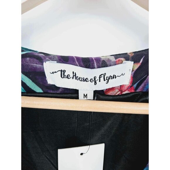 Black Fable Maxi Wrap Tropical Black & Green Dress Size Medium New - Picture 2 of 6